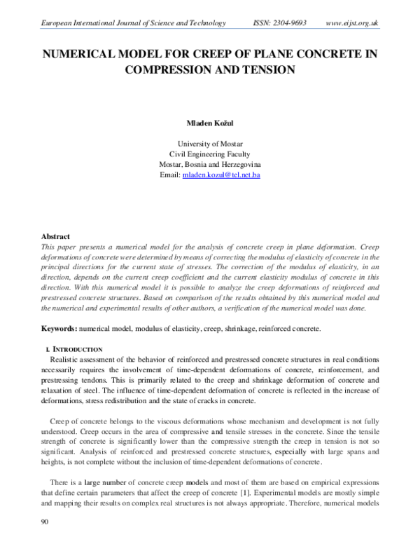 (PDF) Numerical Model for Creep of Plane Concrete in Compression and ...