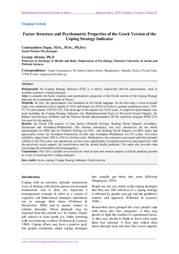 (PDF) Factor Structure and Psychometric Properties of the Greek Version ...
