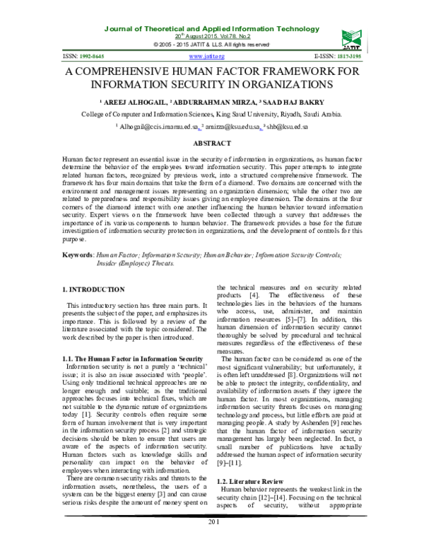 (PDF) A Comprehensive Human Factor Framework for Information Security ...