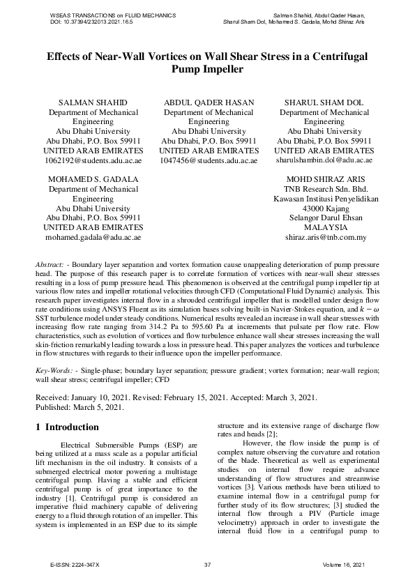 (PDF) Effects of Near-Wall Vortices on Wall Shear Stress in a ...