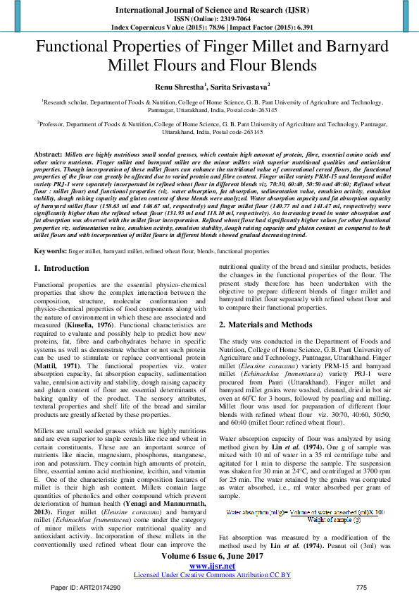 (PDF) Functional Properties of Finger Millet and Barnyard Millet Flours
