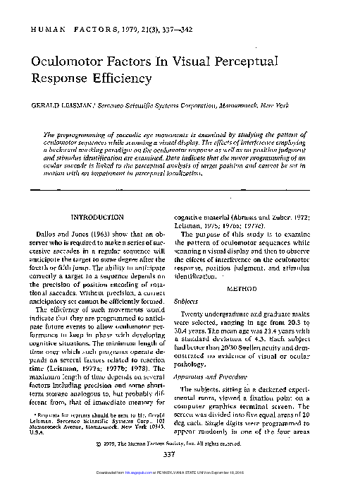 (PDF) Oculomotor factors in visual perceptual response efficiency ...