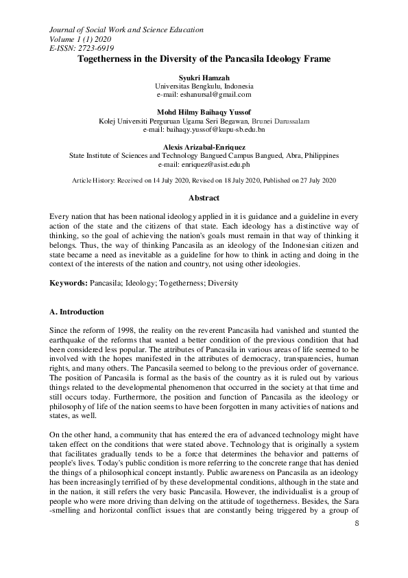 (PDF) Togetherness in the Diversity of the Pancasila Ideology Frame