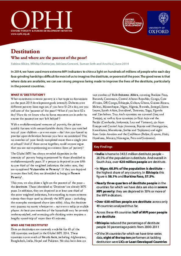 (PDF) Destitution: Who and Where are the Poorest of the Poor?