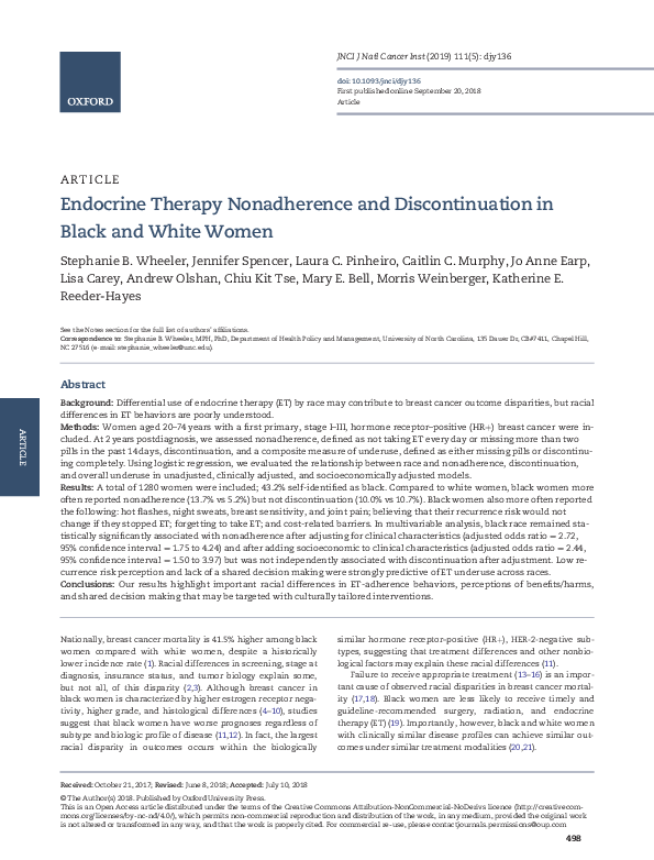 (PDF) Endocrine Therapy Nonadherence and Discontinuation in Black and ...