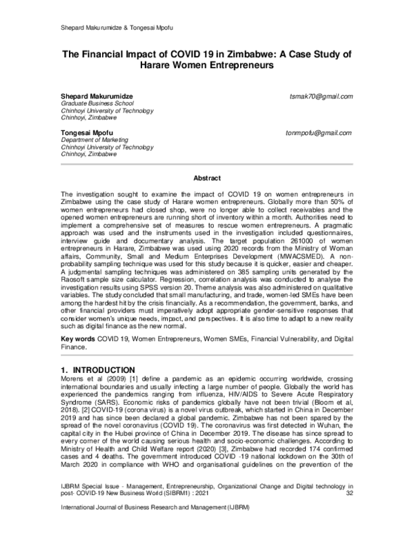 (PDF) The Financial Impact of COVID 19 in Zimbabwe: A Case Study of ...