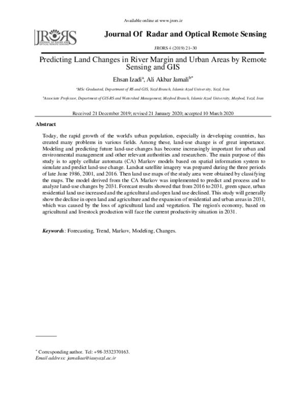 (PDF) Predicting Land Changes in River Margin and Urban Areas by Remote ...