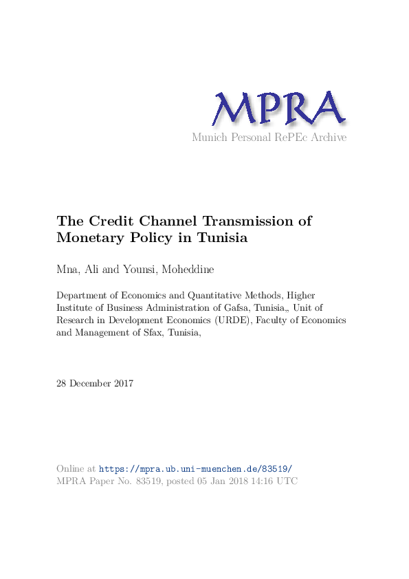 (PDF) The Credit Channel Transmission of Monetary Policy in Tunisia