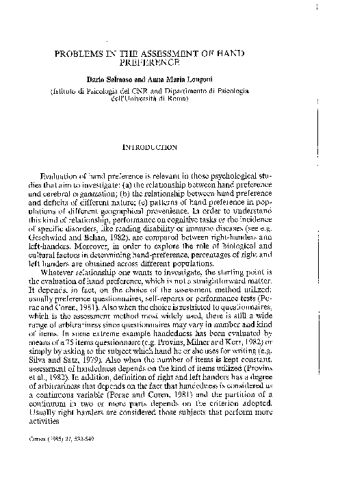 (PDF) Problems in the assessment of hand preference