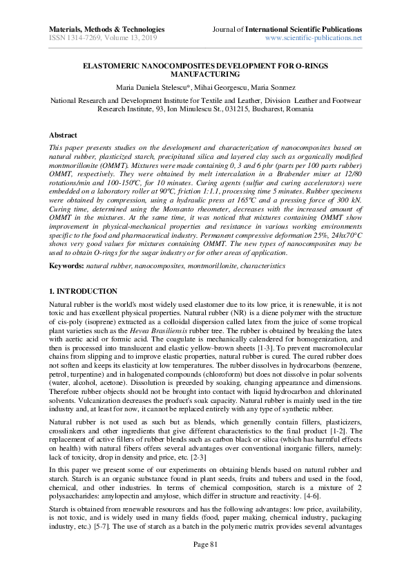 (PDF) Elastomeric Development for ORings Manufacturing