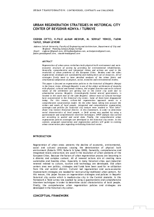 (PDF) Urban Regeneration Strategies in Historical City Center of ...