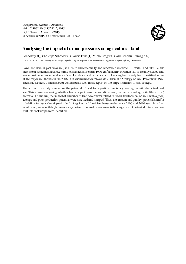 (PDF) Analysing the impact of urban pressures on agricultural land