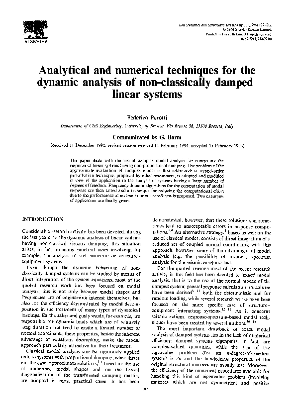 (PDF) Analytical and numerical techniques for the dynamic analysis of ...