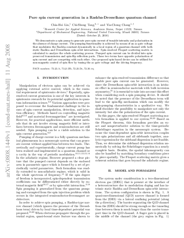 (PDF) Pure spin current generation in a Rashba-Dresselhaus quantum channel