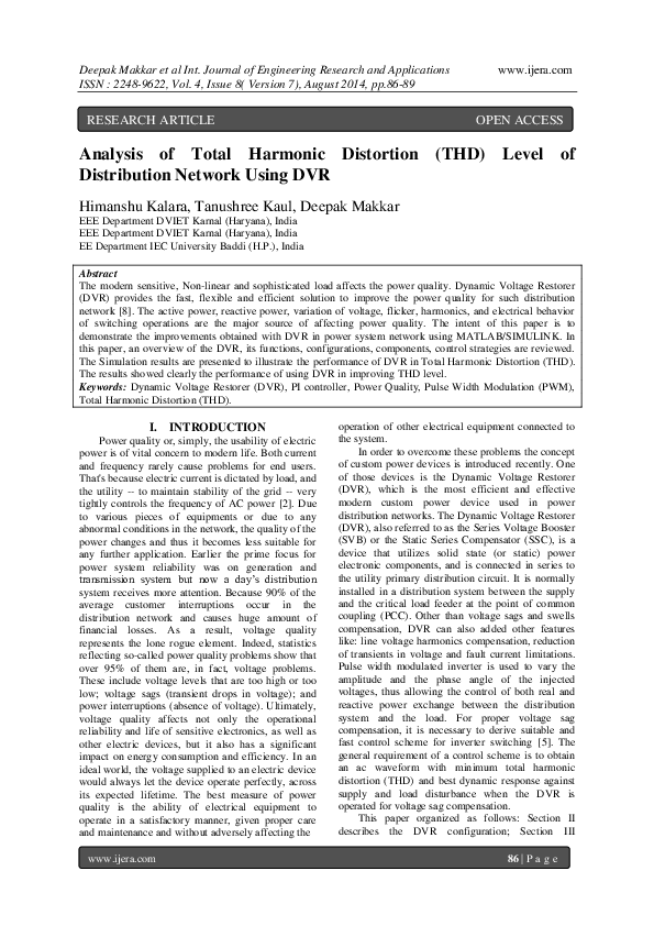 (PDF) Analysis of Total Harmonic Distortion (THD) Level of Distribution ...
