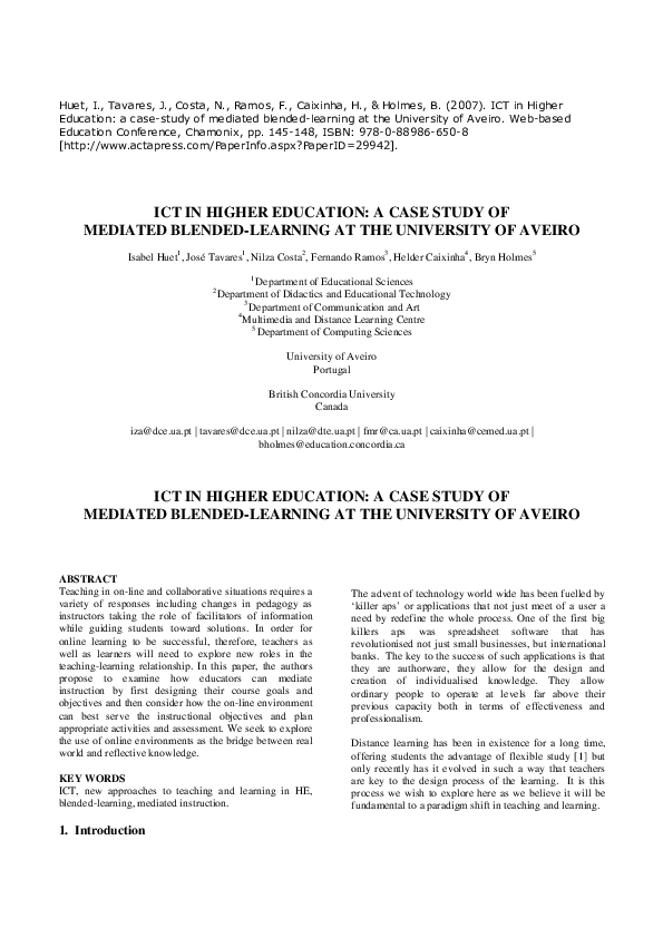 (PDF) ICT in higher education: a case study of mediated blended ...
