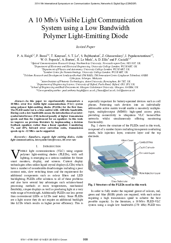 (PDF) A 10 Mb/s visible light communication system using a low ...