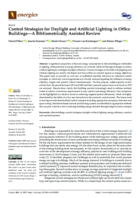 (PDF) Control Strategies for Daylight and Artificial Lighting in Office ...