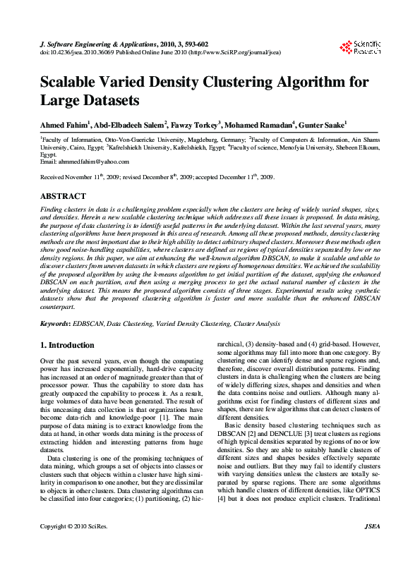 (PDF) Scalable Varied Density Clustering Algorithm for Large Datasets