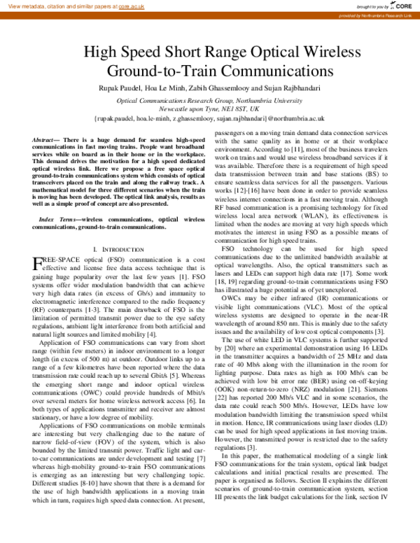 (PDF) High speed short range optical wireless ground-to-train ...