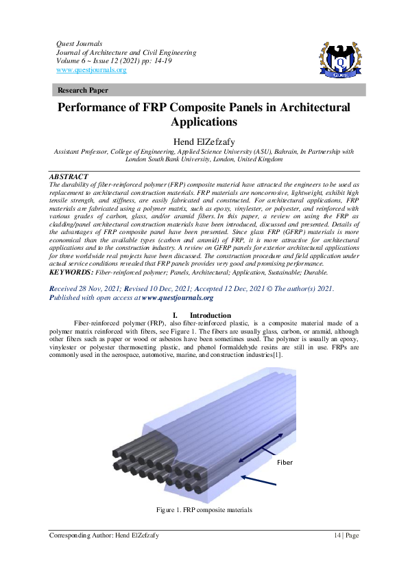 (PDF) Performance of FRP Composite Panels in Architectural Applications