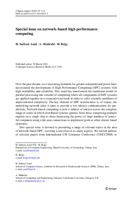 (PDF) Special issue on network-based high performance computing