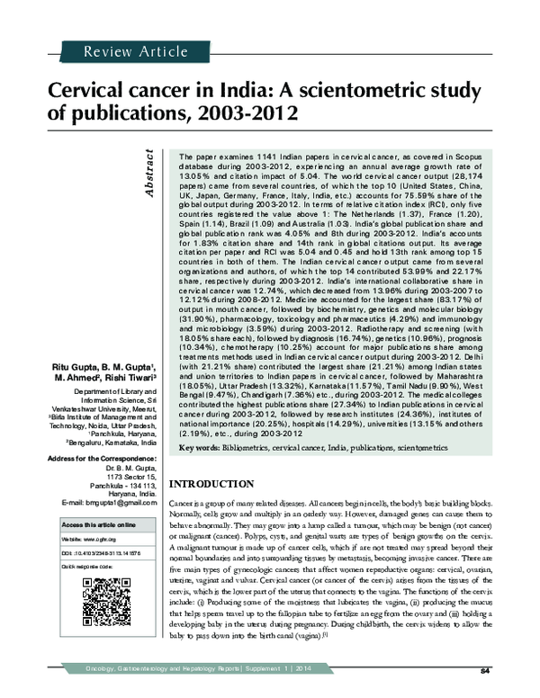 (PDF) Cervical cancer in India: A scientometric study of publications ...