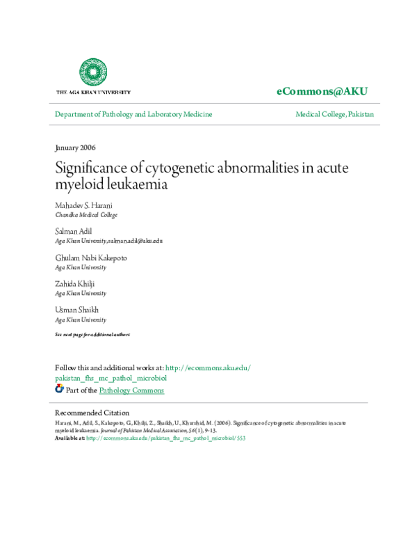 (PDF) Significance of cytogenetic abnormalities in acute myeloid leukaemia