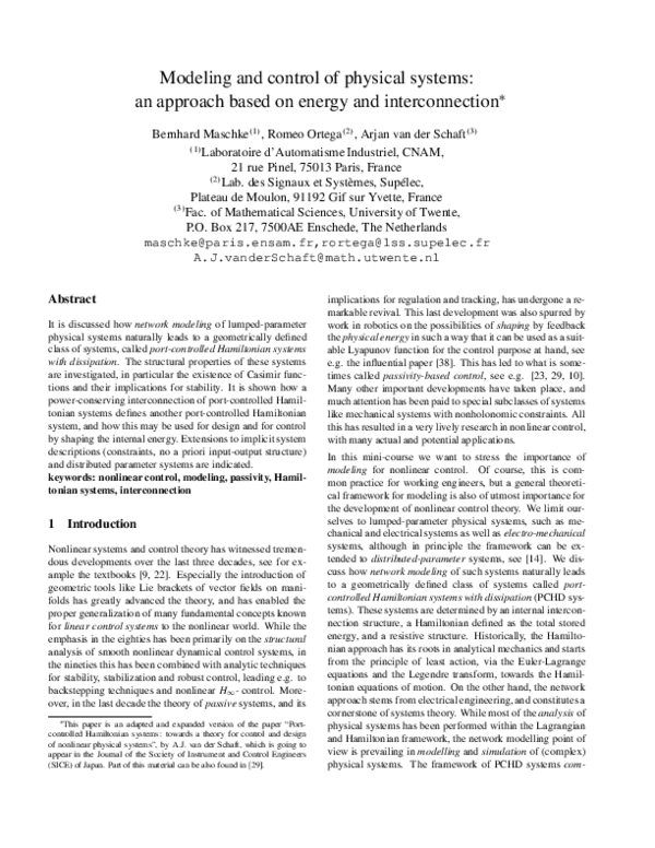 (PDF) Modelling and control of physical systems: an approach based on ...