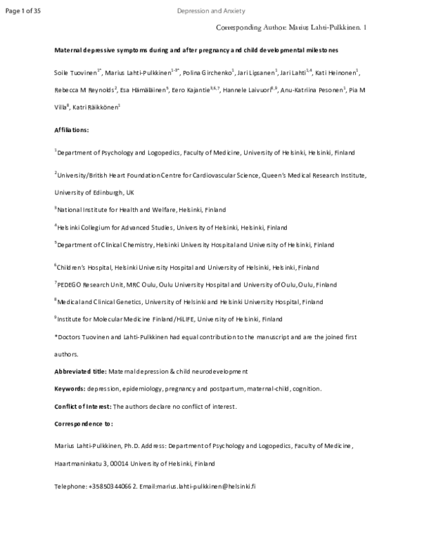 (PDF) Maternal depressive symptoms during and after pregnancy and child ...