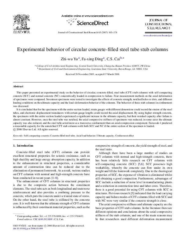 (PDF) Experimental behavior of circular concrete-filled steel tube stub ...