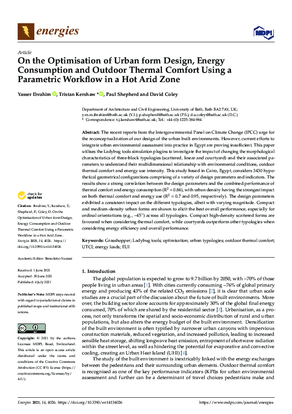(PDF) On the Optimisation of Urban form Design, Energy Consumption and ...