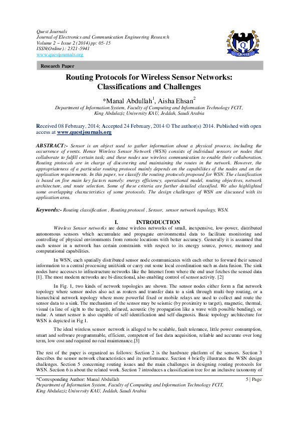 (PDF) Routing Protocols for Wireless Sensor Networks: Classifications ...