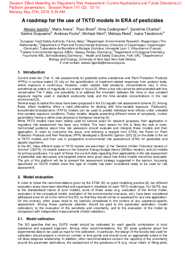 (PDF) A roadmap for the use of TKTD models in ERA of pesticides