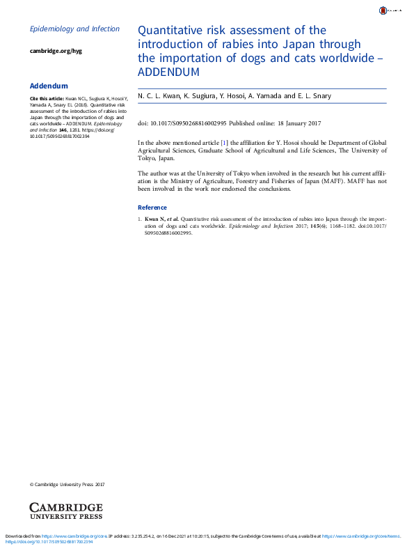 (PDF) Quantitative risk assessment of the introduction of rabies into ...