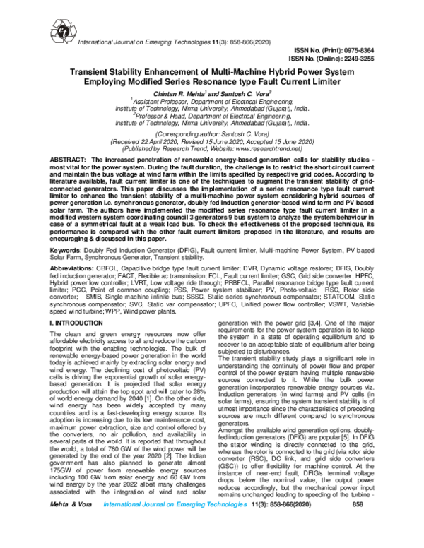 (PDF) Transient Stability Enhancement of Multi-Machine Hybrid Power ...