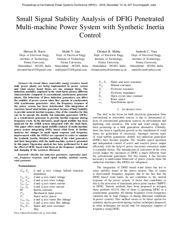 (PDF) Small Signal Stability Analysis of DFIG Penetrated Multi-machine ...
