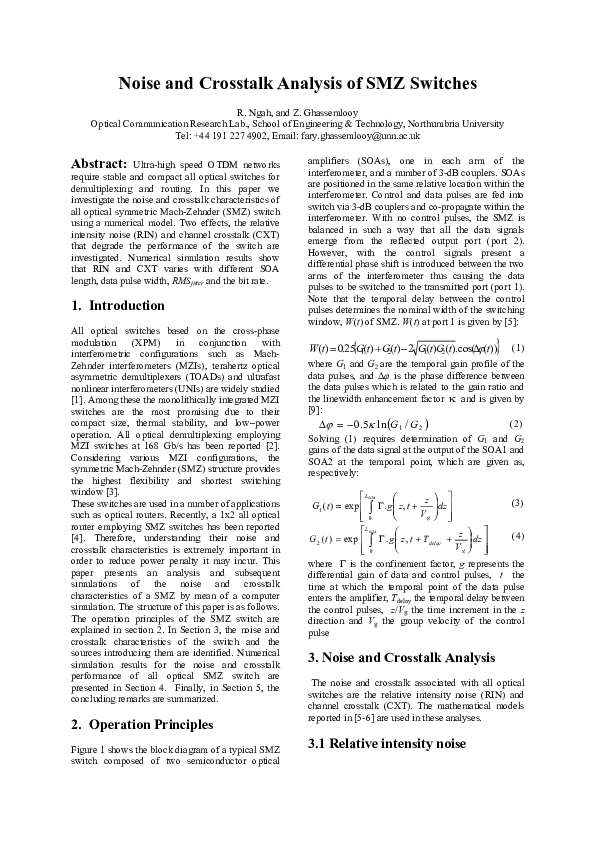 (PDF) Noise and Crosstalk Analysis of SMZ Switches