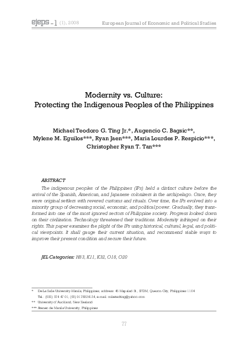 (PDF) Modernity vs. Culture: Protecting the Indigenous Peoples of the ...