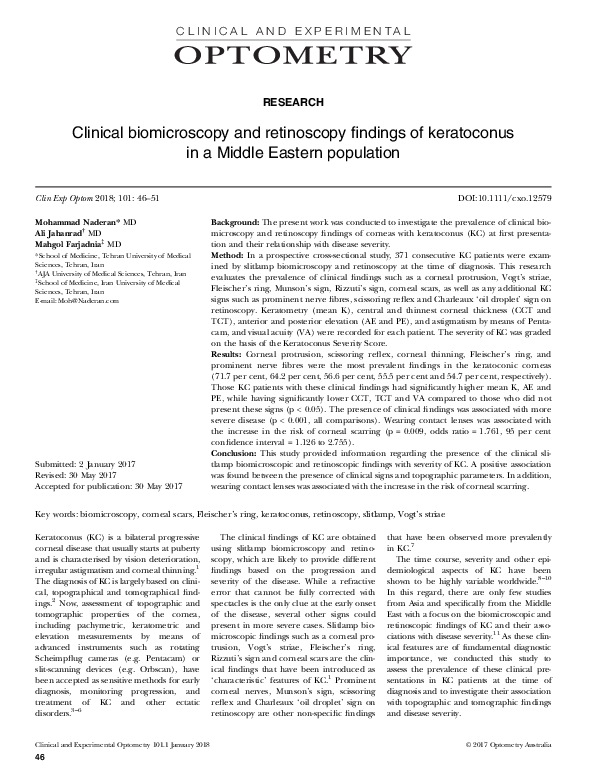 (PDF) Clinical biomicroscopy and retinoscopy findings of keratoconus in