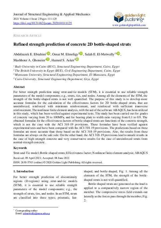 (PDF) Refined strength prediction of concrete 2D bottleshaped struts