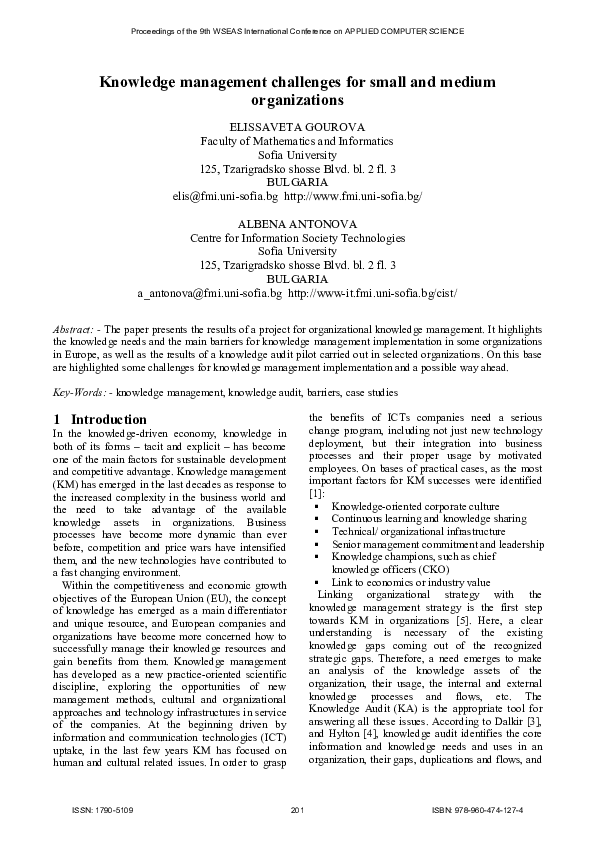 (PDF) Knowledge management challenges for small and medium organizations