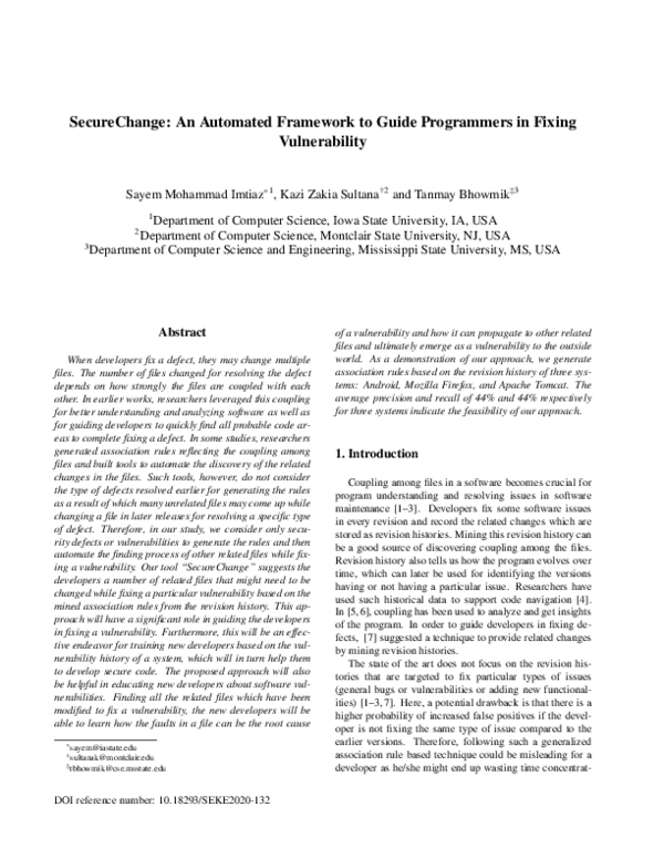 (PDF) SecureChange: An Automated Framework to Guide Programmers in ...