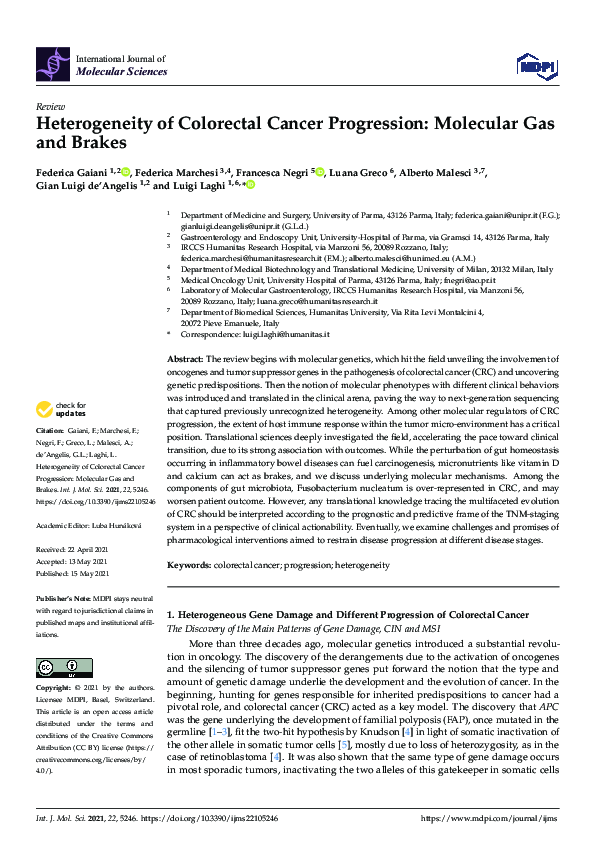 (PDF) Heterogeneity of Colorectal Cancer Progression: Molecular Gas and ...