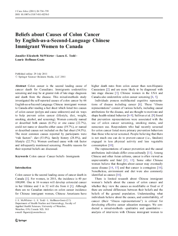 (PDF) Beliefs about Causes of Colon Cancer by English-as-a-Second ...