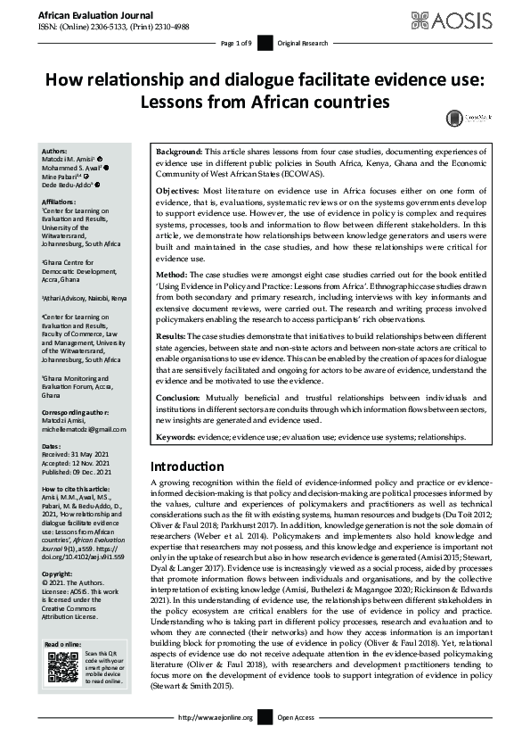 (PDF) How relationship and dialogue facilitate evidence use: Lessons ...