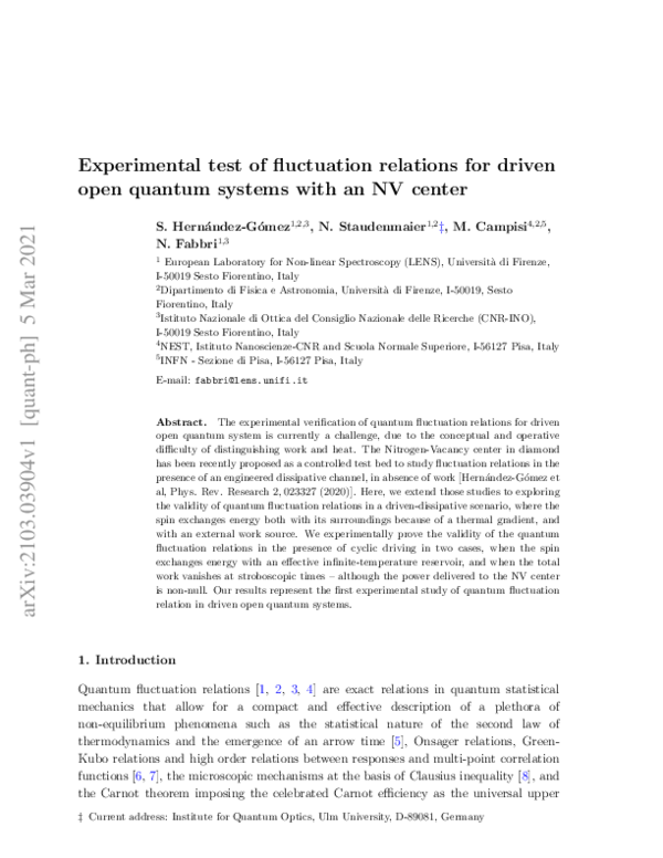(PDF) Experimental test of fluctuation relations for driven open ...