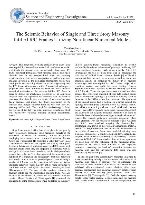 (PDF) The Seismic Behavior of Single and Three Story Masonry Infilled R ...