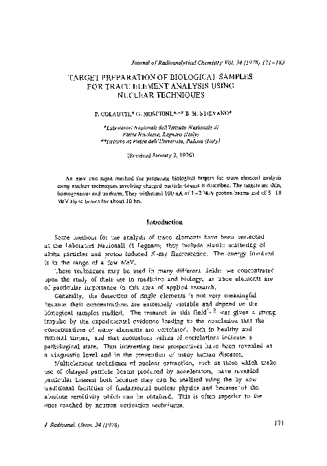 (PDF) Target preparation of biological samples for trace element ...