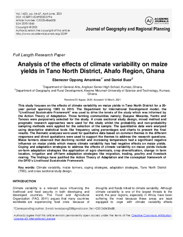 (PDF) Analysis of the effects of climate variability on maize yields in ...